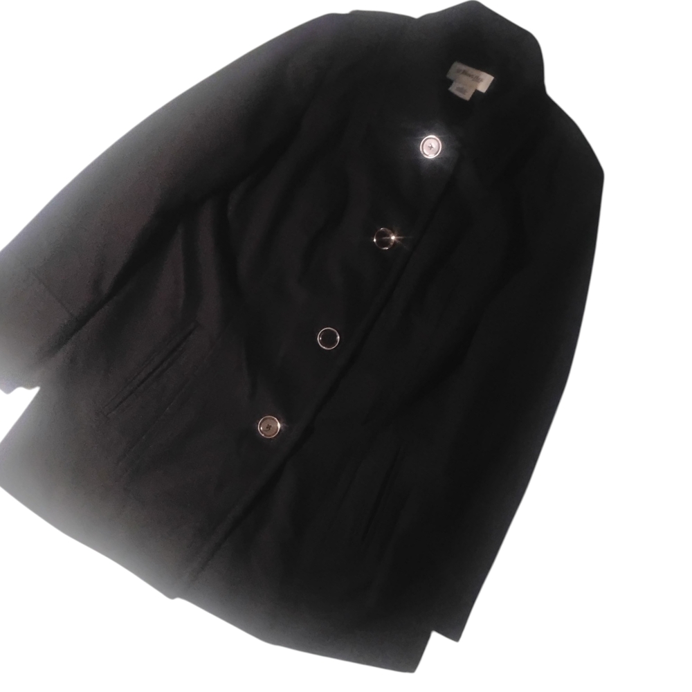 St.Johns Bay Woman's  Pea Coat Black Wool Blend DoubleElegant Black Women's Coat